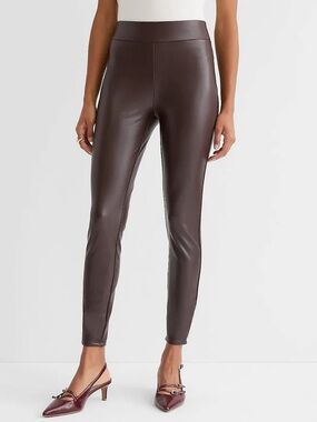 LOFT Outlet Faux Leather Leggings in Deep Burgundy/Plum